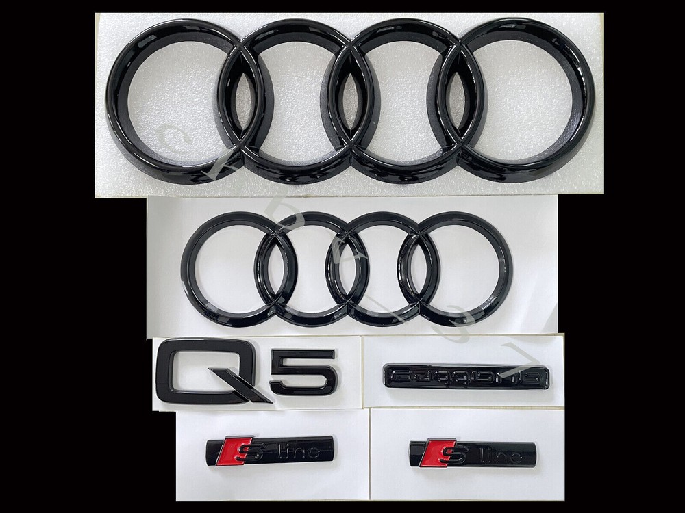 2021 Audi Q5 Emblem Gloss Black Rings Front Rear Quattro Sline Combo Set OE 6PCS