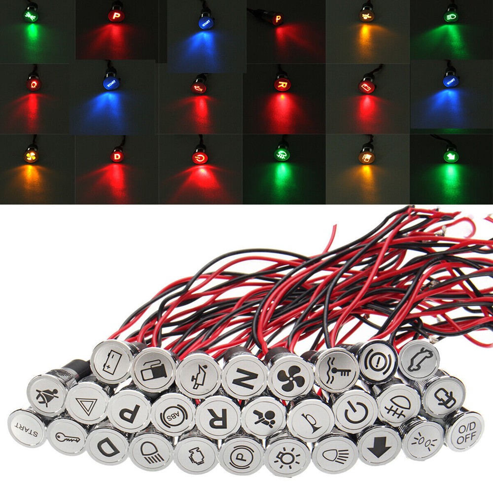 12-36V 12mm LED Car Boat Dashboard Warning Indicator Light Panel Lamp