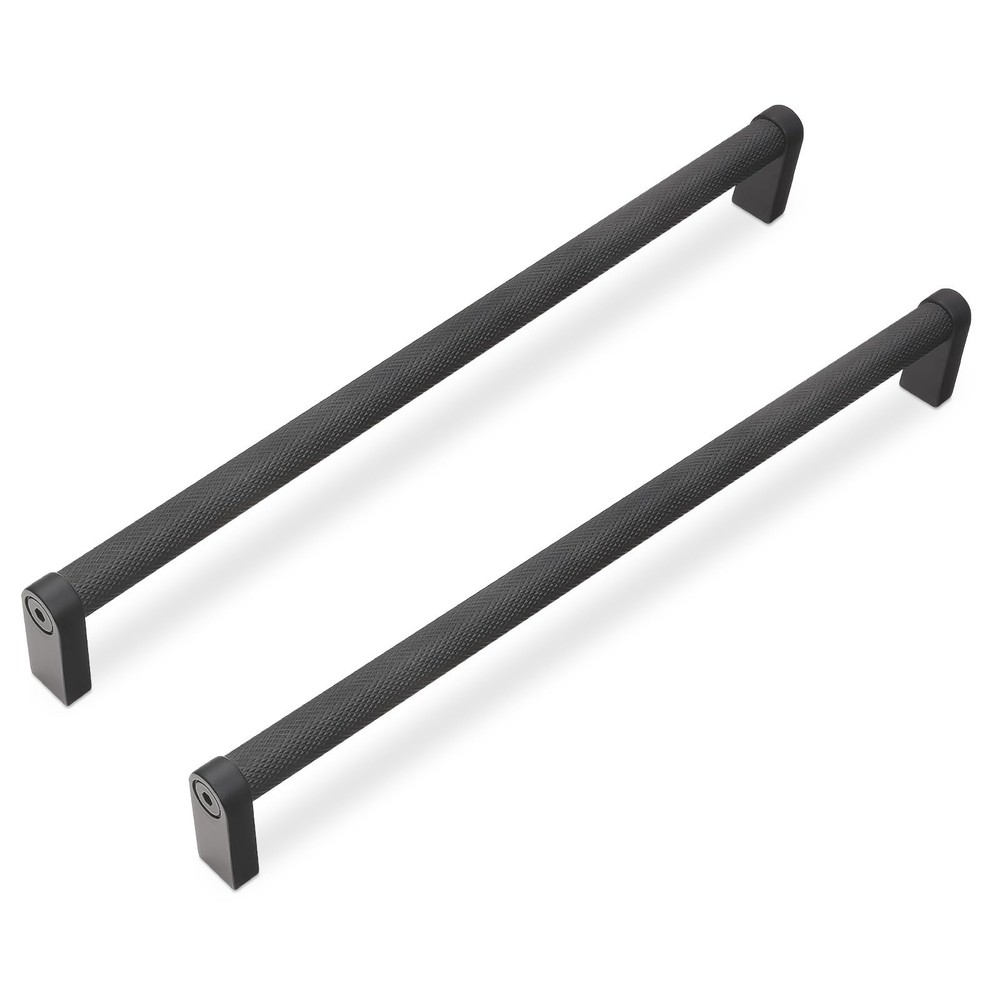 6 Pack Matte Black Knurled Cabinet Pulls 10 Inch Hole Centers for Kitchen Cabinets