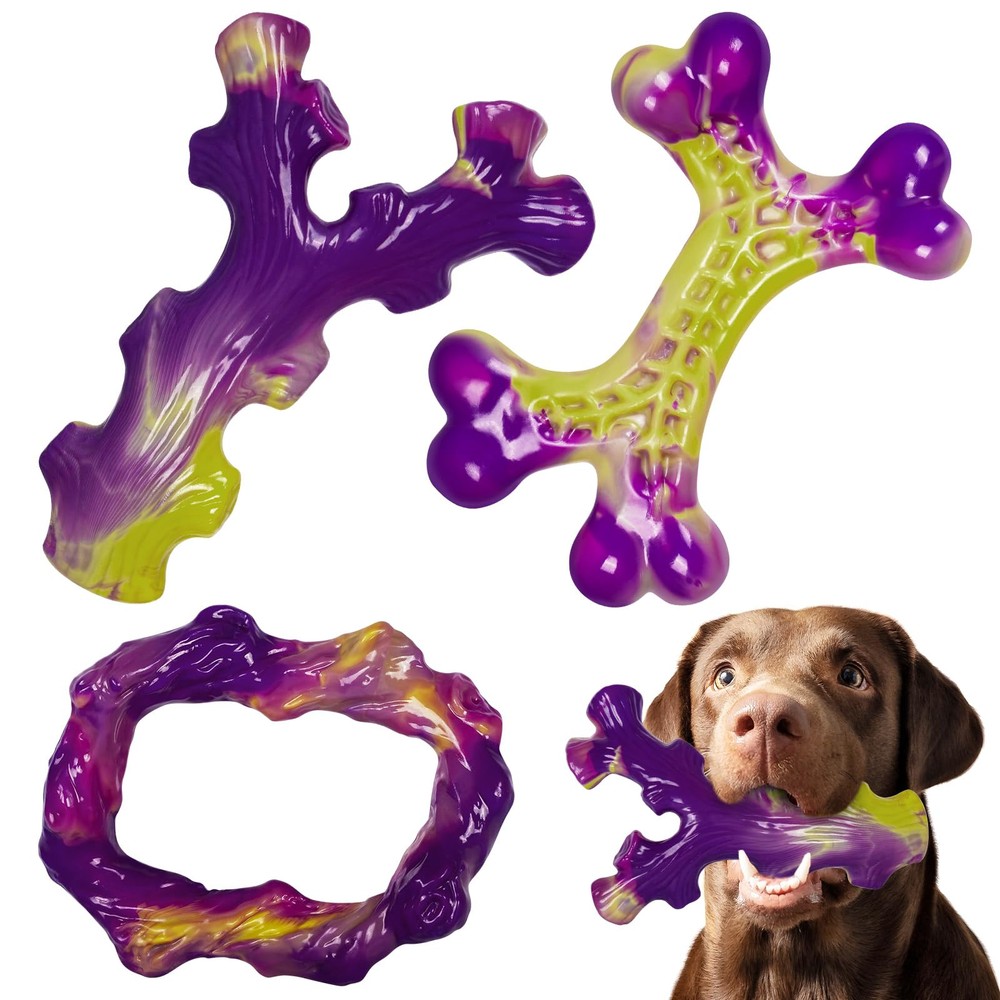 Tough Dog Toys for Aggressive Chewers 3 Pack Chew Toys for Large Dogs, Indest...