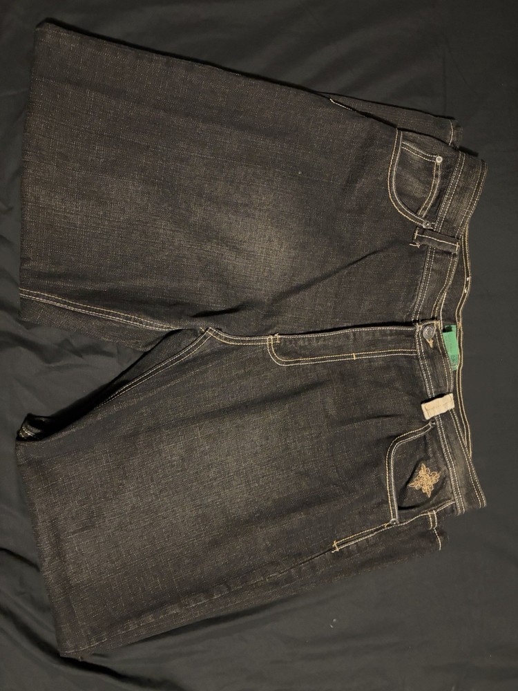Jinzu Men’s Y2K Black Denim Jeans Embroidered Pockets