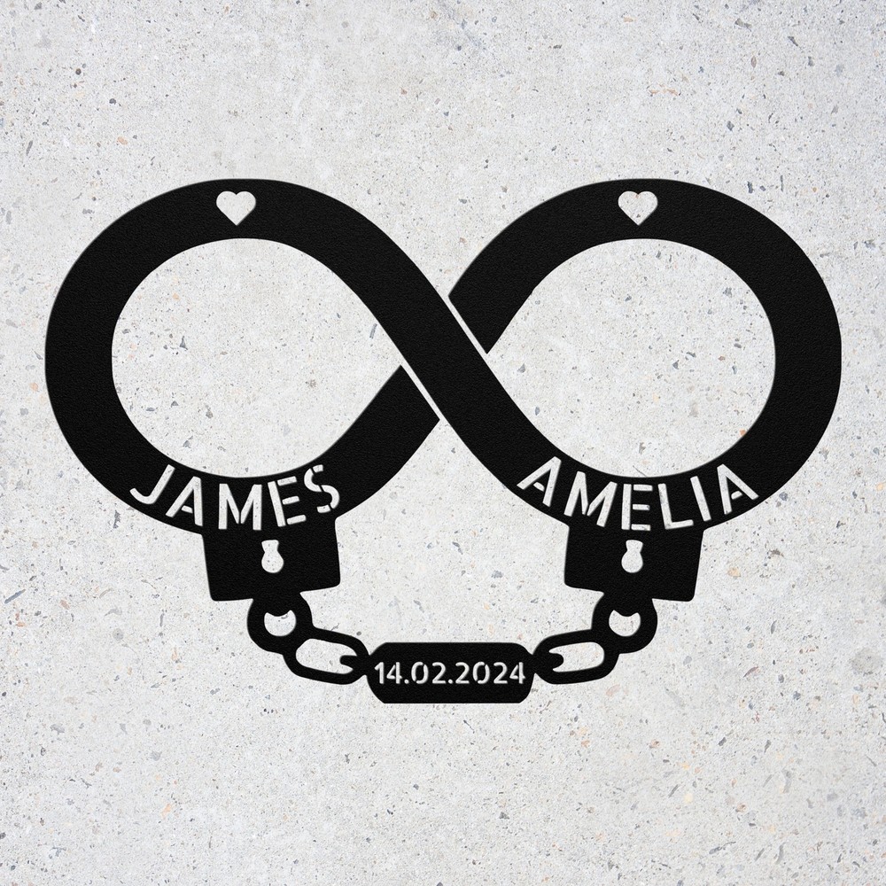 Custom Handcuff Infinity Metal Sign Birthday or Valentines Day Gift for Couples
