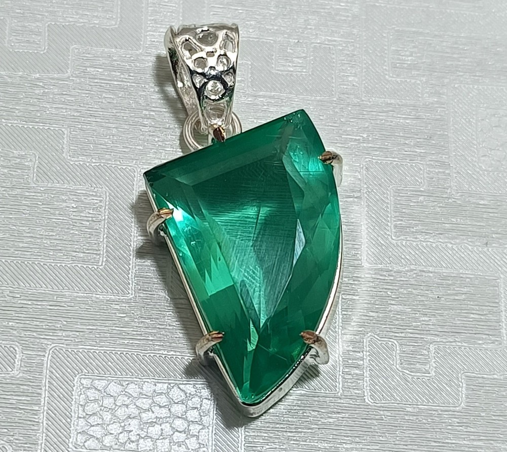 46.10 Ct Natural Green Tourmaline Gemstone Pendant 925 Sterling Silver Jewelry