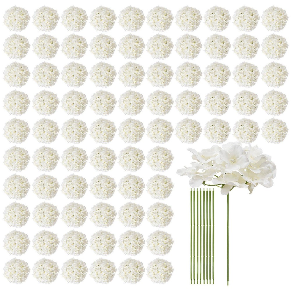 205PCS White Silk Hydrangea Artificial Flowers w/ Stems for Wedding DIY Decor