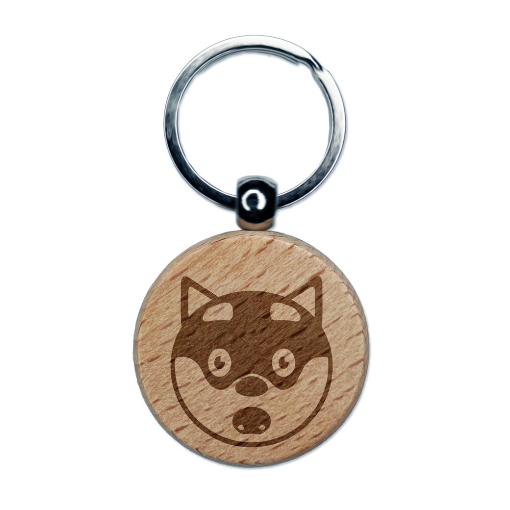 Husky Dog Face Shocked Engraved Wood Round Keychain Tag Charm