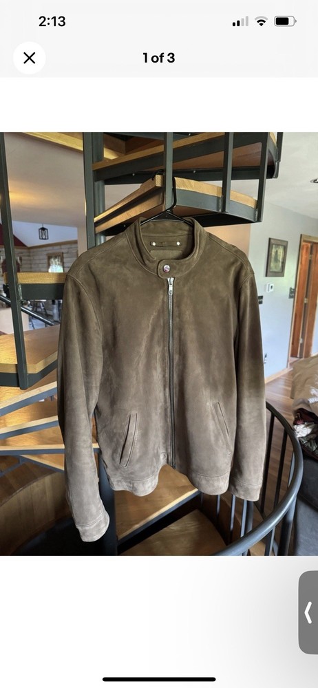 Thursday Boots Men's Slim Fit Taupe Suede Racer Jacket - Large