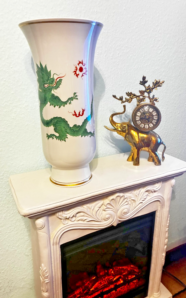 Meissen Large Fireplace Vase XXL GREEN DRAGON H 43cm Antique 1966
