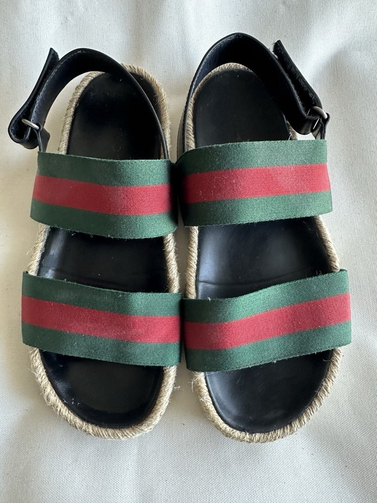 GUCCI Men's Size 7 Leather & Canvas Sandals