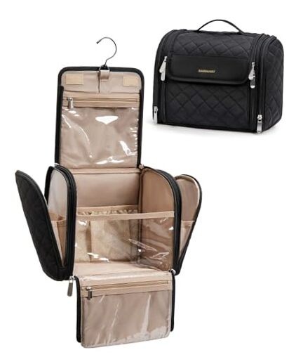 Makeup Bag for Women with Hanging Hook - Portable Cosmetic Case, Large