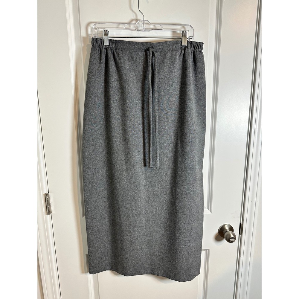 Vintage Gray Midi Pencil Skirt Womens Size 12 Elastic Waist Pull On Casual Work Wear