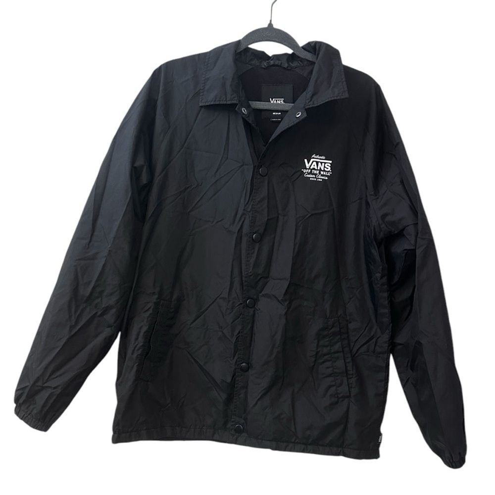 Vans Mens Black Nylon Snap Front Lightweight Coach Jacket Size Medium