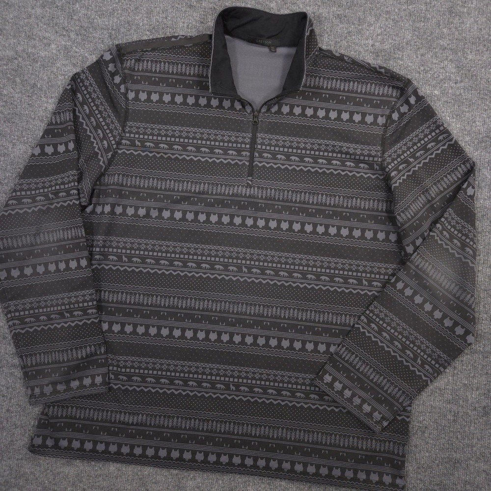 Greyson 1/4 Zip Mens XL Gray Fair Isle Wolf AOP Performance Golf Pullover Nordic