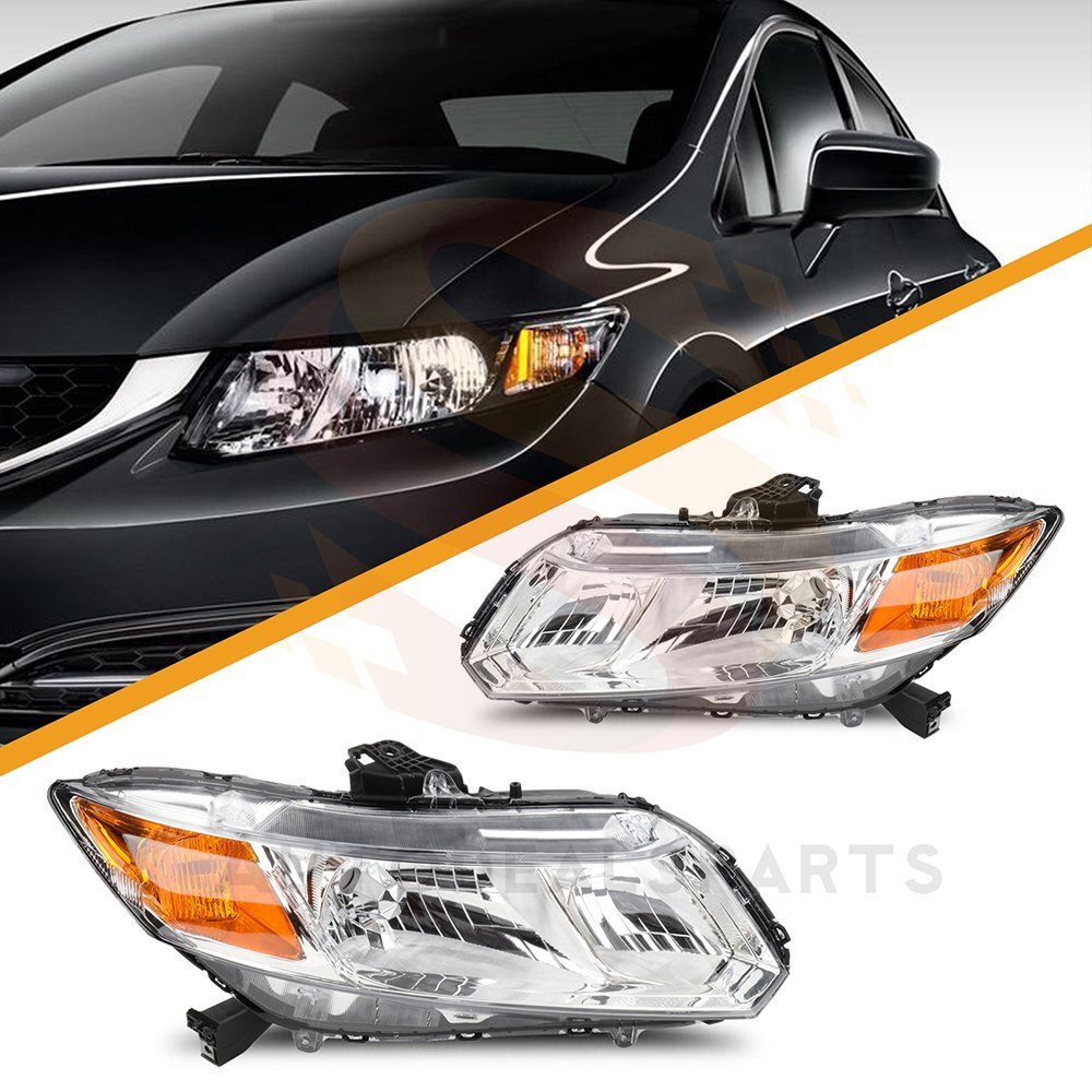 2012-2015 Honda Civic 4Dr Chrome Headlight Replacement Pair