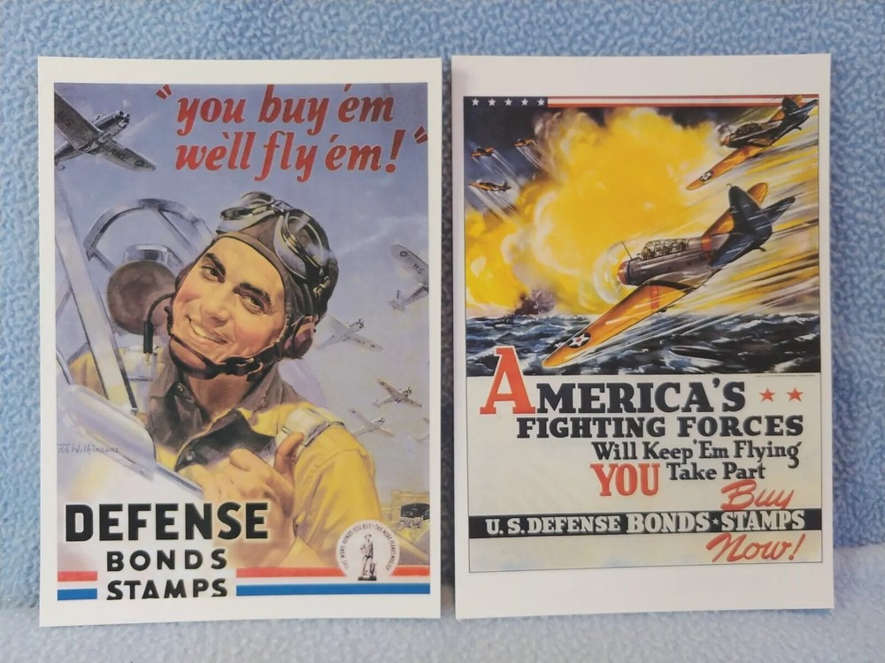 Vintage 1942 WWII War Bonds Postcard Reproductions 6x4.25 Unused