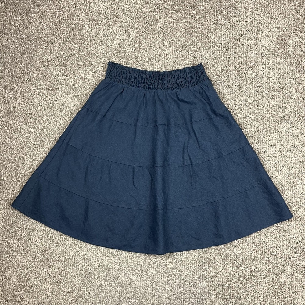 Soft Surroundings Skirt Womens Medium Navy Linen Midi Coastal Boho Tiered