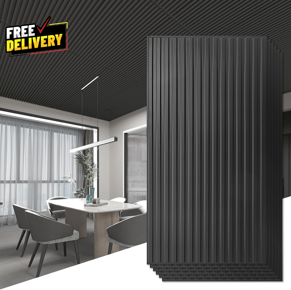 6 Pack 3D Slat Wall Panels 2x4ft PVC Decorative Ceiling Tiles Black