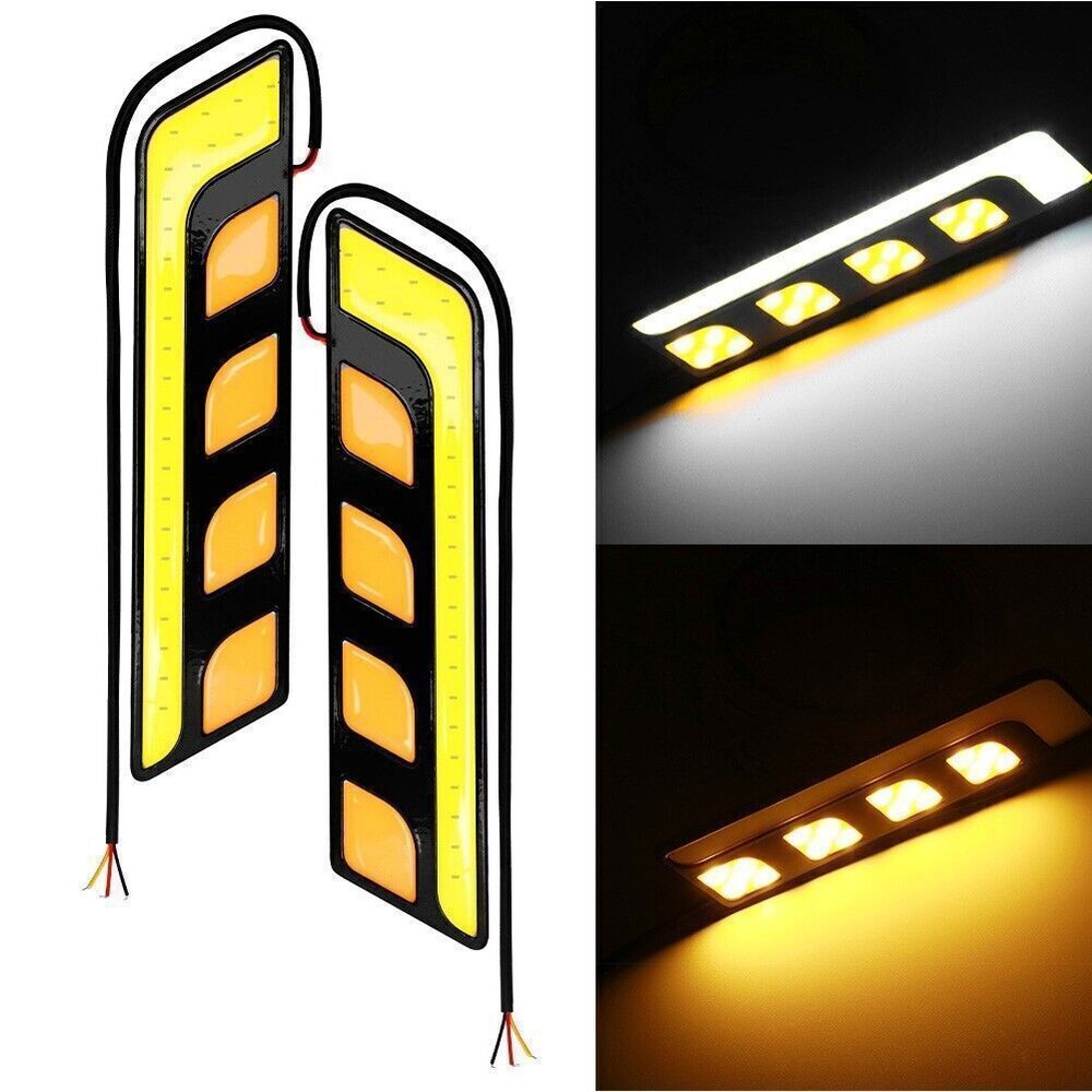 2Pcs White & Amber COB LED Car DRL Driving Daytime Running Lamp Fog Light