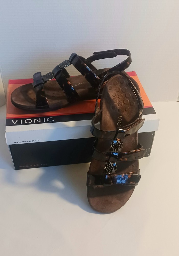 Vionic Amber Gold Leopard Animal Print Strap Sandals EU 41 women's US 10