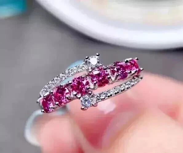 2CT Lab-Created Round Pink Sapphire Halo Engagement Ring 14K White Gold Plated