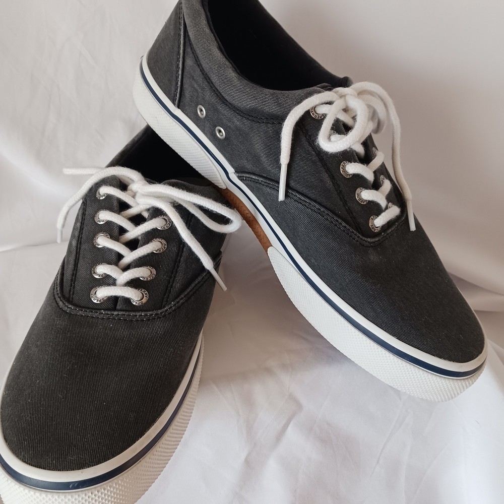 Sperry Halyard CVO Mens Canvas Boat Shoes Size 10 Wide Dark Gray Casual Slip-On
