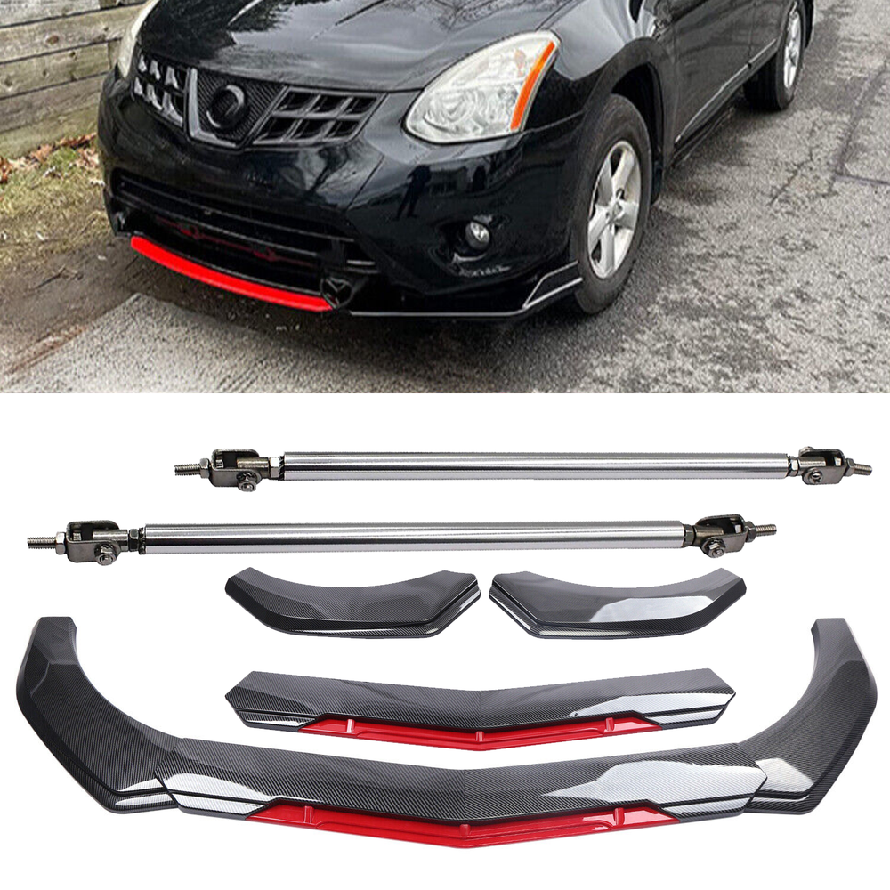 Nissan Versa Front Bumper Lip Spoiler Carbon Fiber Splitter Strut Rod