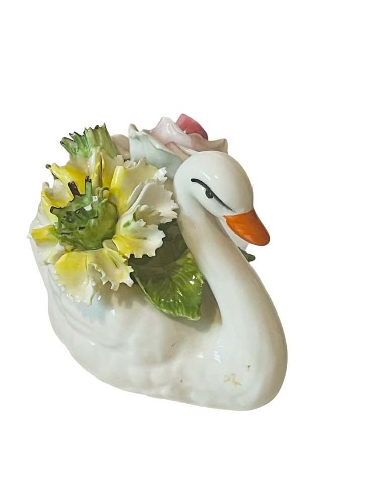 Swan Figurine Radnor Porcelain Goose Geese Bird Vtg Staffordshire England Flower