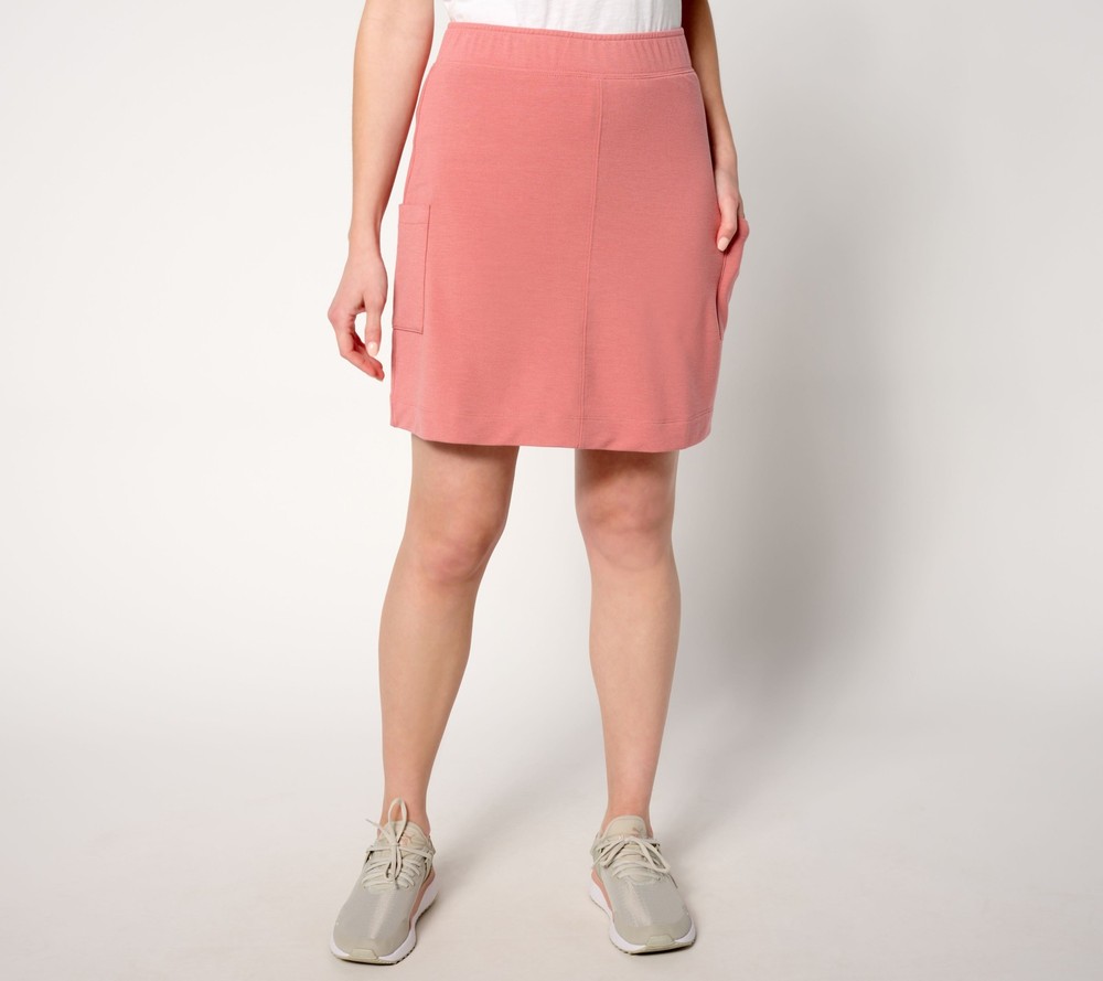 Denim & Co. Women's Petite Skirt PM Active Soft Blend Knit Cargo Pink A653937