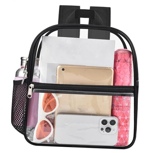 Clear Backpack for Stadium Approved 12×6×12, Water proof Clear Bag Black Small