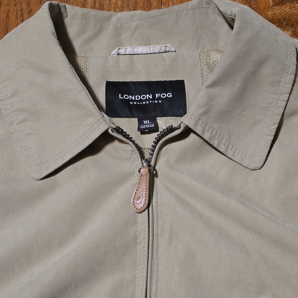 London Fog Bomber Jacket Mens XL Brown Windbreaker Lightweight Mesh Lined Zip