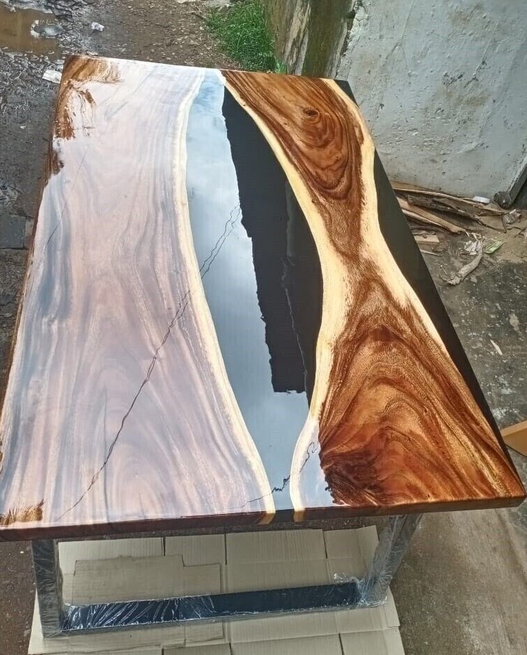 Blue Epoxy Live Edge Wood Dining Center Custom Coffee Table Top Home Decor Arts