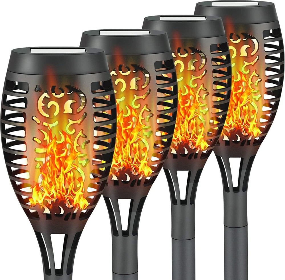 4Pack LED Solar Power Torch Flame Flickering Light Outdoor Garden Yard Lawn Lamp