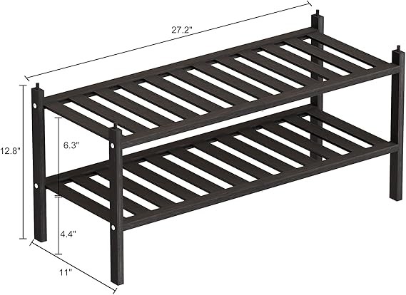 Shoe Rack, 2-Tier Bamboo Stackable Shelf Storage Organizer, Stand for Closet,