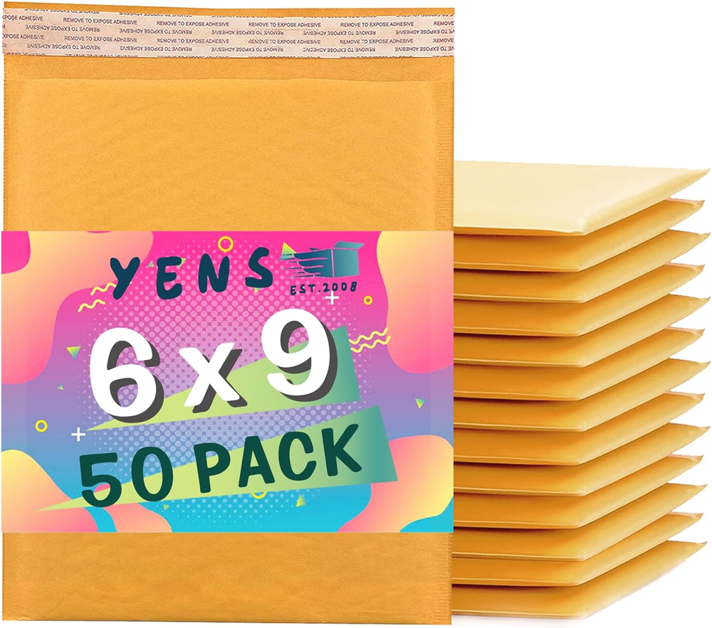 Kraft 6x10 Waterproof Self-Seal Bubble Mailers 50 Pack for Shipping