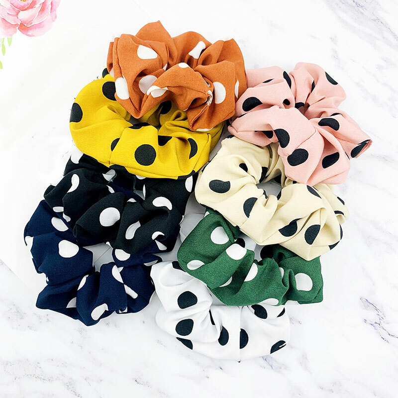 Big Polka Dot Scrunchies for Women and Girls Elastic Hair Tie Accessories