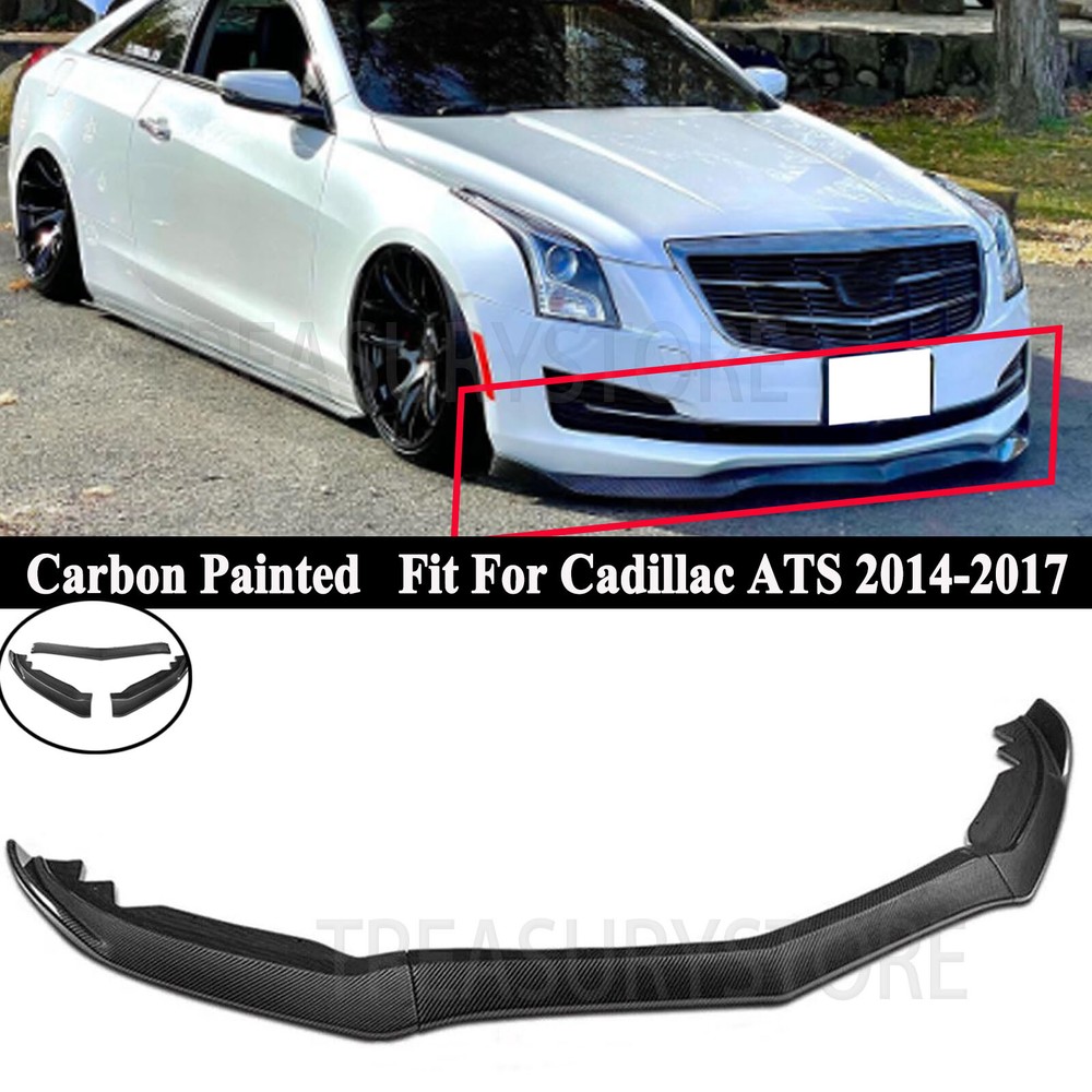 For Cadillac ATS 2014-2017 V Style Carbon Look Front Bumper Lip Splitter 3pc Kit