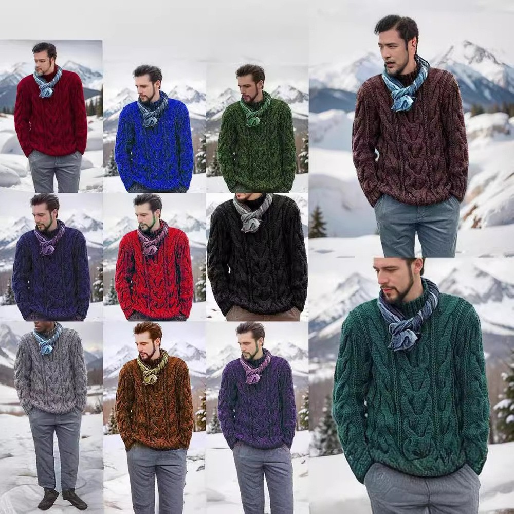Mens Winter Warm Cardigan Sweater Cable Knitted Cotton Sweater Mans Innerwear