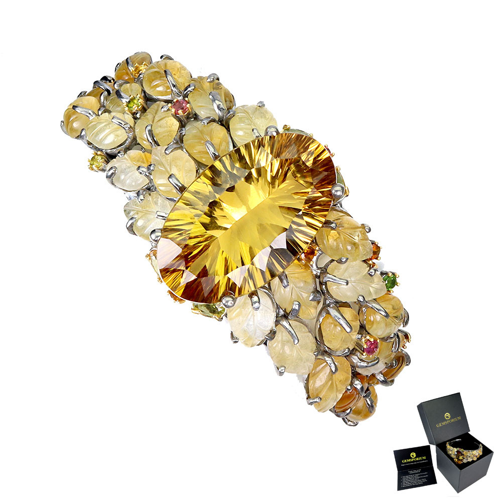 Handmade 925 Sterling Silver Citrine 37ct Tourmaline Gemstone Bangle Jewelry