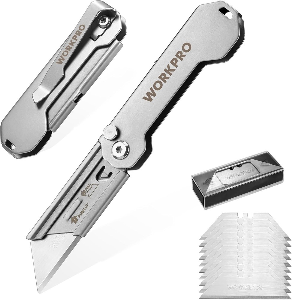 WORKPRO 2-Piece EDC Folding Utility Knife with Quick-Open Axis Lock