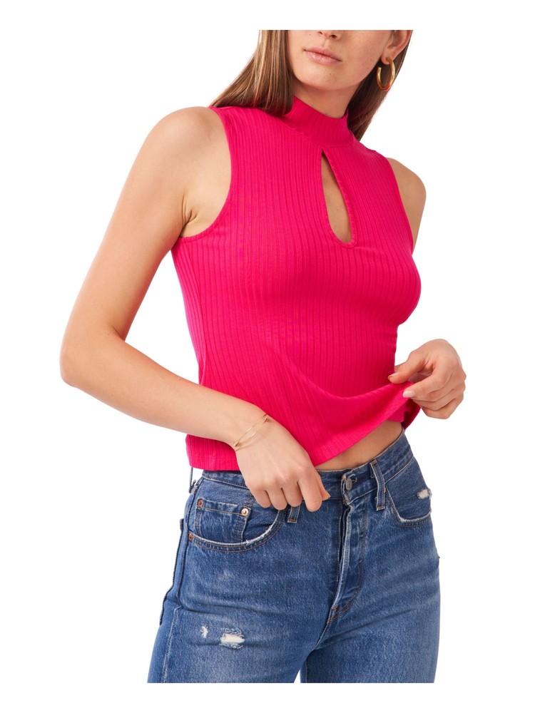 1. STATE Womens Pink Stretch Textured Pullover Sleeveless Keyhole Tank Top XS