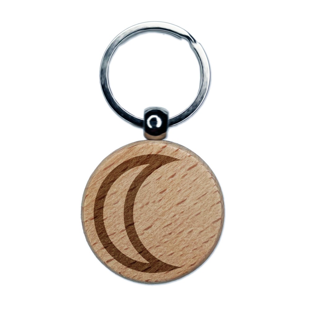 Astronomy Moon Astrology Planet Symbol Engraved Wood Round Keychain Tag Charm