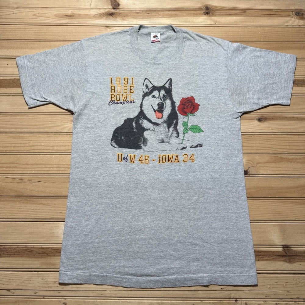 Vintage 1991 Washington Huskies Rose Bowl Champs T-Shirt UW NCAA - Size Large