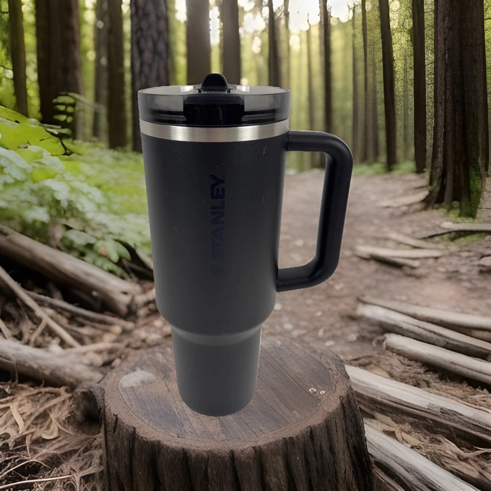 Stanley Quencher 40 oz Travel Tumbler Black with Handle & Flip‑Straw Lid