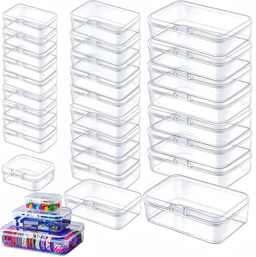 Lots Clear Plastic Storage Container Box Hinged Lid Art Jewelry Making Organizer
