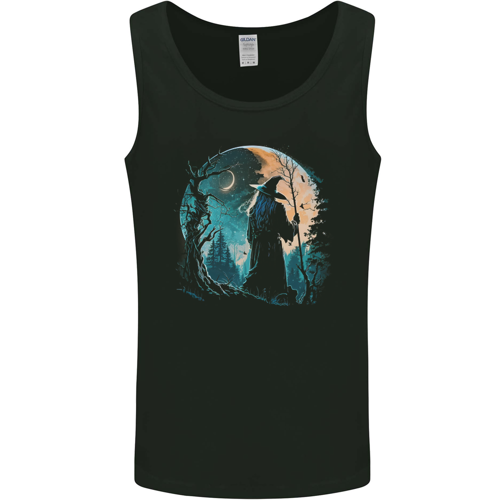A Wizard Looking at a Fantasy Moon Warlock Mens Vest Tank Top