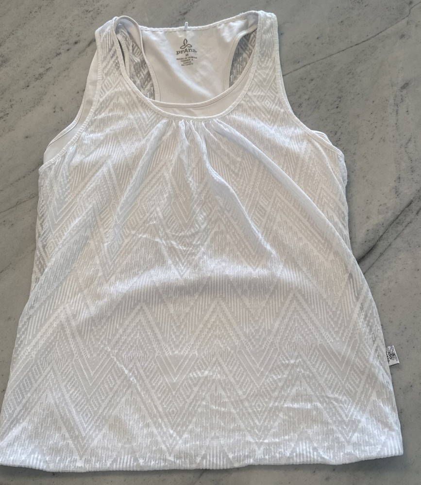 prAna Women's Medium Mika Racer Tank Top White Double Layer Lightweight