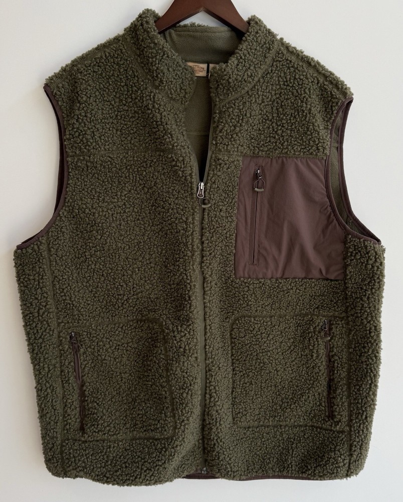 Telluride Clothing Men’s XXL Olive Green Sherpa Fleece Hiking Vest Full Zip