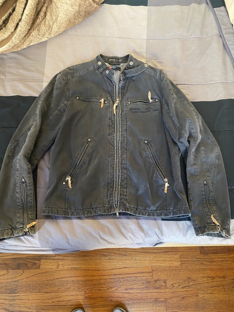 Diesel Mens Jacket Large Black Biker Utility Moto Heavy Rider Cafe Bomber Zip Up