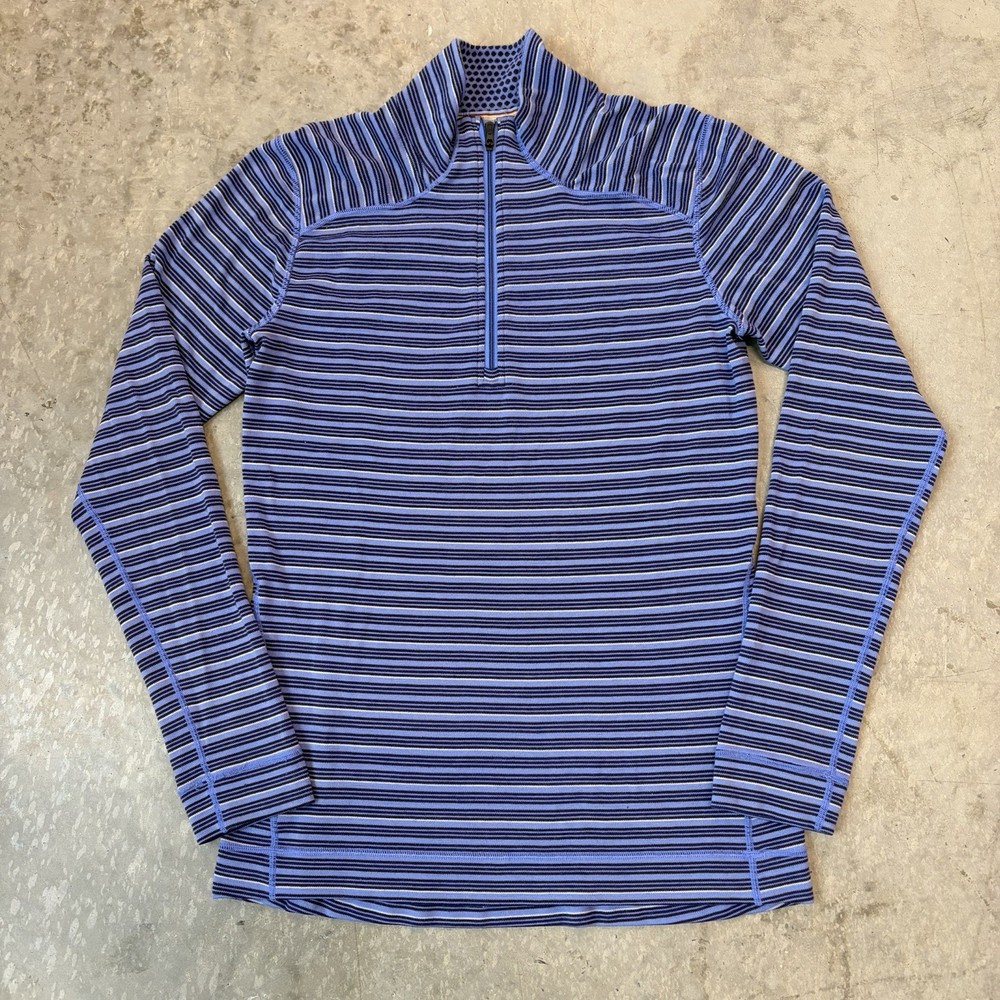 Smartwool 1/4 Zip Striped Classic Thermal Merino Base Layer Purple Women's Large