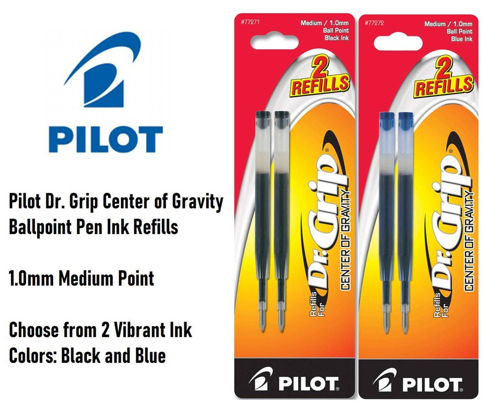 Pilot Dr. Grip Center of Gravity Ballpoint Ink Refills, Medium Point, 3 Packs