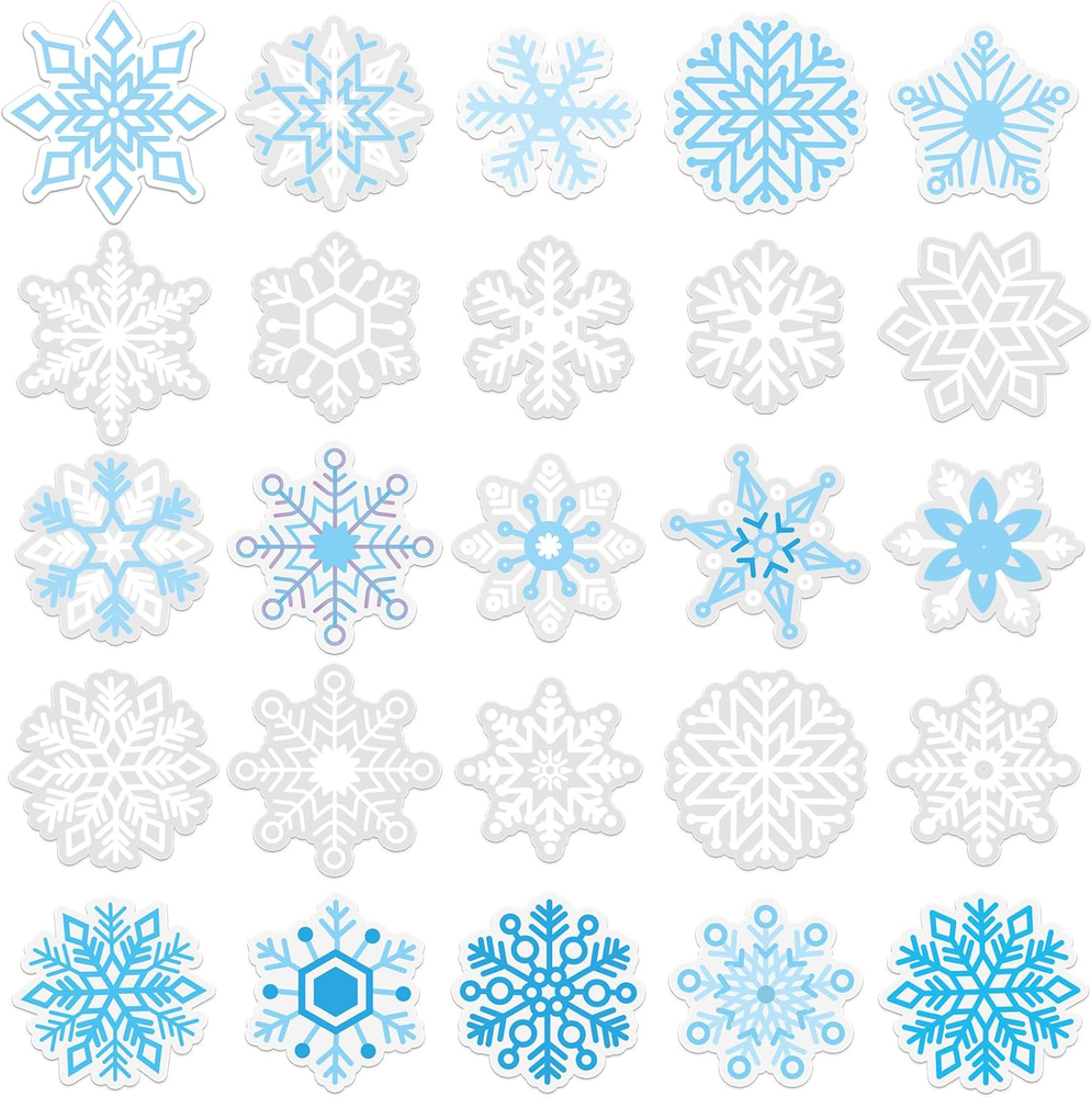 50 PCS Winter Gel Window Clings Stickers Reusable Christmas Snowflake Thick Gel